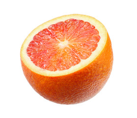 Red blood orange fruit with slices isolated on white background