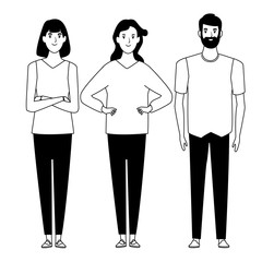 group of people avatar cartoon character in black and white