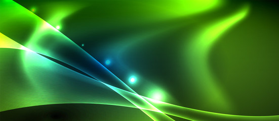 Neon glowing lines, magic energy space light concept, abstract background wallpaper design