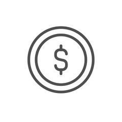 Dollar coin vector icon. Cash save, earn line outline sign, linear thin symbol, flat design for web, website, mobile app
