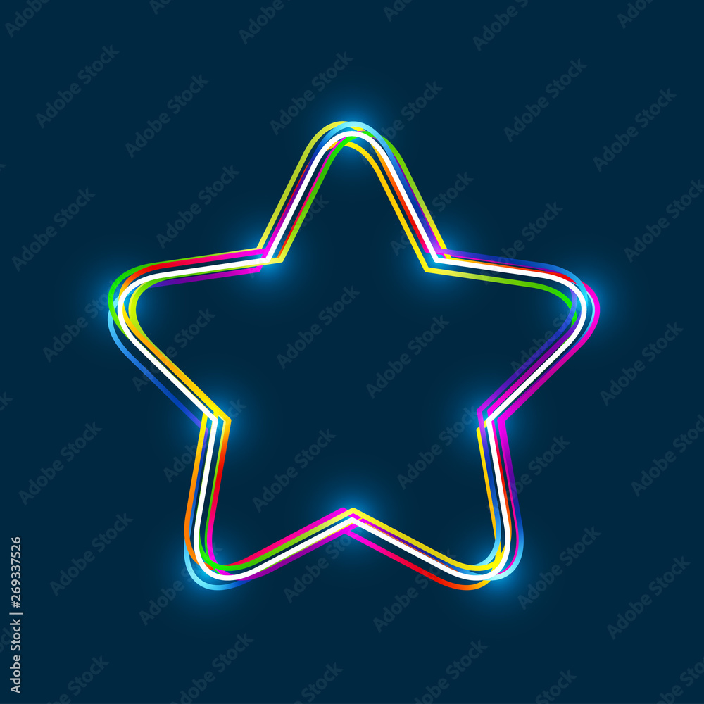 Poster colorful multi-layered outline of a star with glowing light effect on blue background
