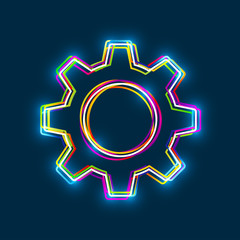 Colorful multi-layered outline of a gear with glowing light effect on blue background