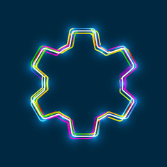 Colorful multi-layered outline of a gear with glowing light effect on blue background