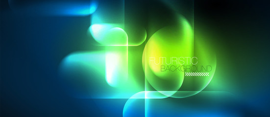 Blue neon round shapes techno background