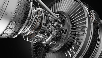 Part of real airplane turbine, 3d illustration