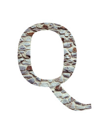 Stone font letter Q  isolated on white background. Letters and symbols. Textured materials.