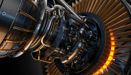 Fototapeta premium Part of real airplane turbine, 3d illustration