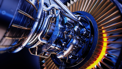 Fototapeta Part of real airplane turbine, 3d illustration obraz