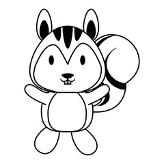 Cute squirrel animal cartoon in black and white
