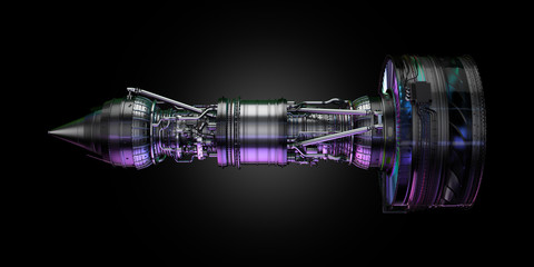 Part of real airplane turbine, 3d illustration