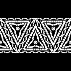 Ethnic boho seamless pattern. Lace. Embroidery on fabric. Patchwork texture. Weaving. Traditional ornament. Tribal pattern. Folk motif. Can be used for wallpaper, textile, wrapping, web.