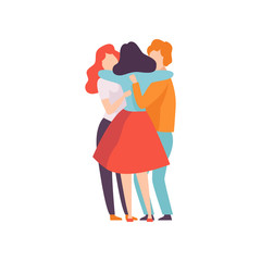 Group of Happy Young Male and Female Embracing Each Other, People Celebrating Event, Best Friends, Friendship Concept Vector Illustration