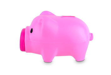 Pink piggy bank save coins isolated on a white background with clipping path