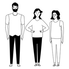 group of people avatar cartoon character in black and white