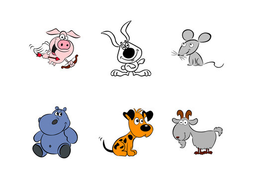 cartoon animals on a white background