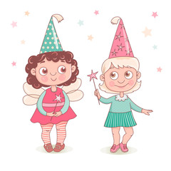 Two cute little girls with birthday hats
