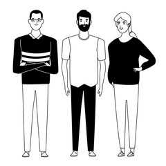 group of people avatar cartoon character in black and white