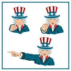 Set of angry uncle Sam in different poses isolated on white background - 269341965