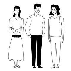 group of people avatar cartoon character in black and white