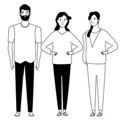 group of people avatar cartoon character in black and white