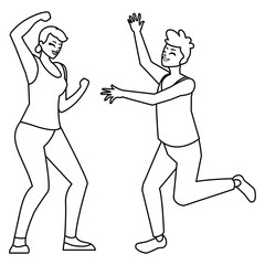 happy young couple celebrating characters