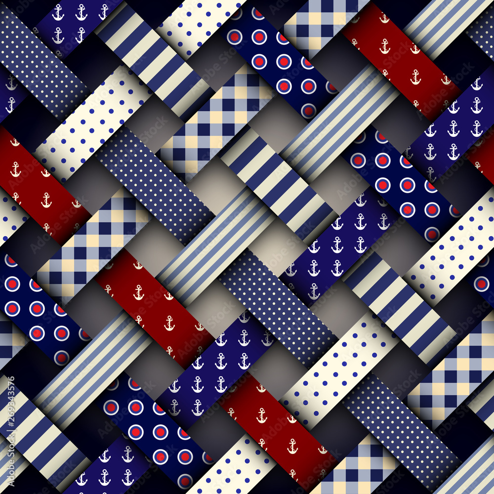 Poster Seamless vector image. Patchwork plaid pattern. Imitatin of interweaving ribbons.
