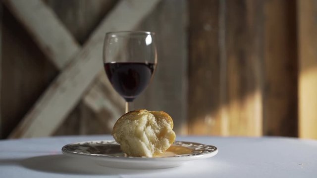 Communion Bread and Wine in Morning Light