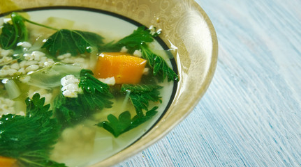 Spring vegetable soup nettle with  Wheat Groats