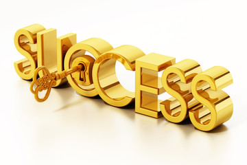 Golden key unlocking success word. 3D illustration