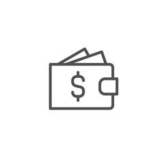 Wallet vector icon, Dollar sign purse money concept line outline symbol linear thin symbol, flat design for web website mobile app.