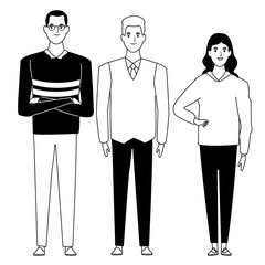 group of people avatar cartoon character in black and white