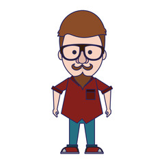 Hipster guy with glasses and mustache blue lines