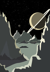 space, view from the planet retro drawing