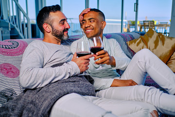 a gay couple at the sofa