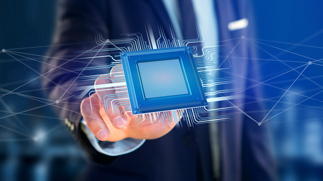 Processor chip and network connection - 3d render