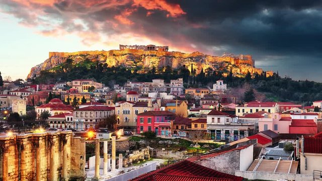Athens - Acropolis during sunrise, Greece Time lapse
