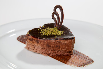 hearth shaped chocolate cake isolated white