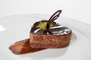 hearth shaped chocolate cake isolated white