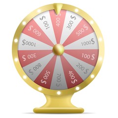Realistic 3d wheel of fortune isolated on white background. Vector illustration
