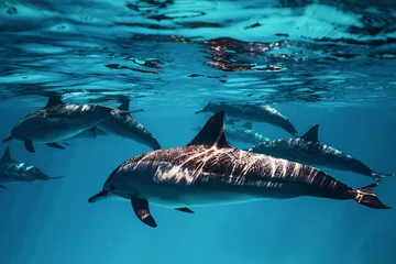 Foto op Plexiglas dolphin school swimming in blue water close up 3 © mattisi