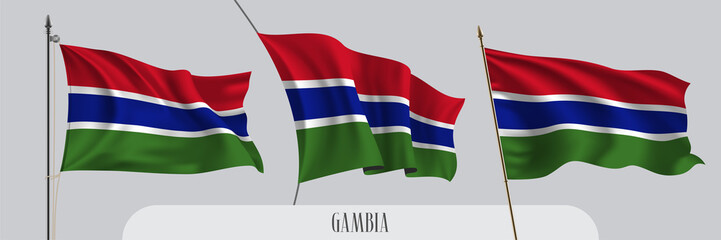 Set of Gambia waving flag on isolated background vector illustration