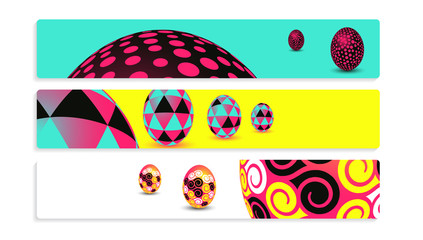 banners set with easter eggs geometric patterns in pop shades