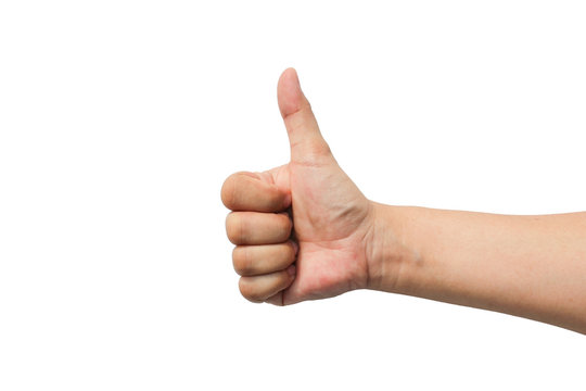 Human's hand with thumb up on isolated white background. Like this thing.