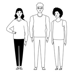 group of people avatar cartoon character in black and white