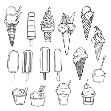 Hand drawn ice cream. Vector sketch  illustration.