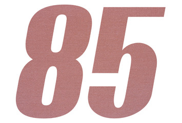 Number 85 with terracotta colored fabric texture on white background