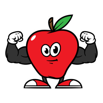 Cartoon Flexing Muscular Apple Character