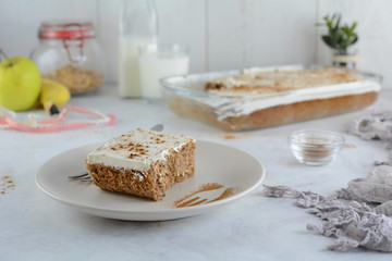 Applesauce Cake with Low Fat Zero Point Oat Crust and Yogurt Topping- Recipe Preparation Photos with Ingredients and Step by Step Instructions