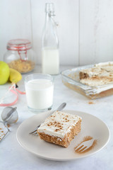Applesauce Cake with Low Fat Zero Point Oat Crust and Yogurt Topping- Recipe Preparation Photos with Ingredients and Step by Step Instructions