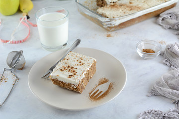 Applesauce Cake with Low Fat Zero Point Oat Crust and Yogurt Topping- Recipe Preparation Photos with Ingredients and Step by Step Instructions